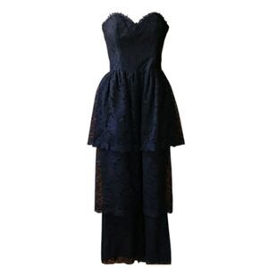 Jessica McClintock Black Lace Tiered Vintage 80s Dress 6 Prom Formal Cocktail